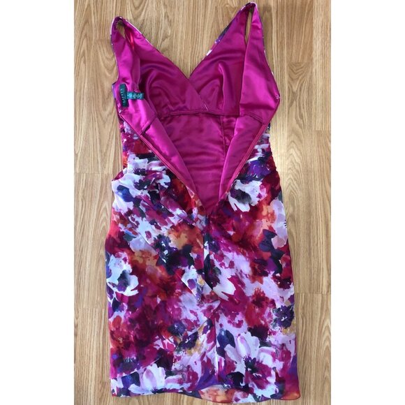 Lauren Ralph Lauren Floral 100% Silk Sleeveless V-Neck Ruched Dress Size 8 - Picture 7 of 8